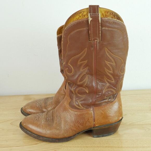 Nocona Men's 11 D Western Boots Vintage USA Brown Leather Embroidered Distressed - Picture 6 of 16